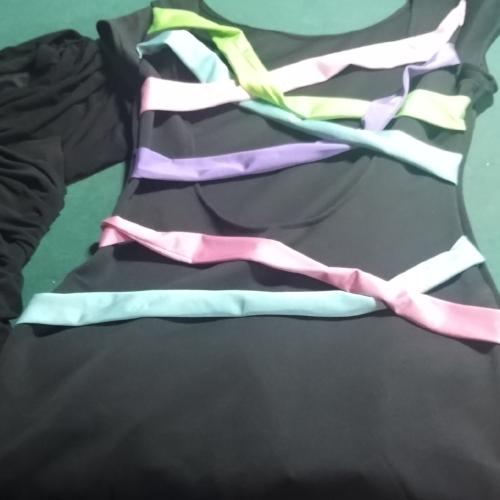 Black Dress with Colorful Ribbon Accents